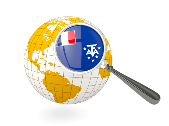 Magnified flag with globe. Download flag icon of French Southern and Antarctic Lands at PNG format