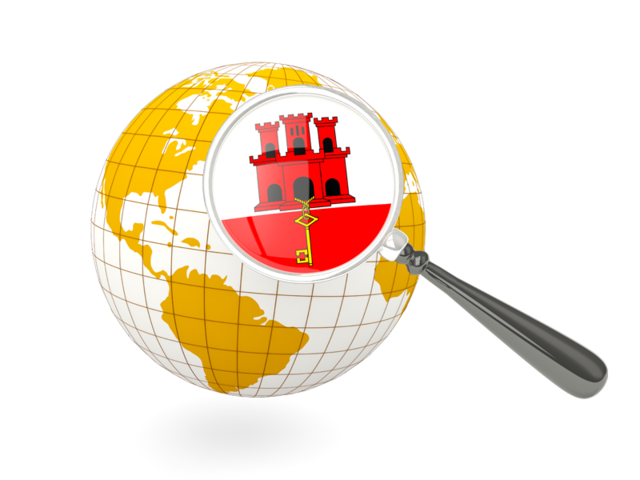 Magnified flag with globe. Download flag icon of Gibraltar at PNG format