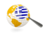 Greece. Magnified flag with globe. Download icon.