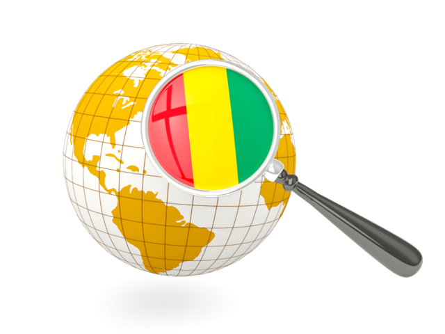 Magnified flag with globe. Download flag icon of Guinea at PNG format