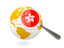 Hong Kong. Magnified flag with globe. Download icon.