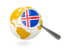 Iceland. Magnified flag with globe. Download icon.