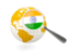 India. Magnified flag with globe. Download icon.
