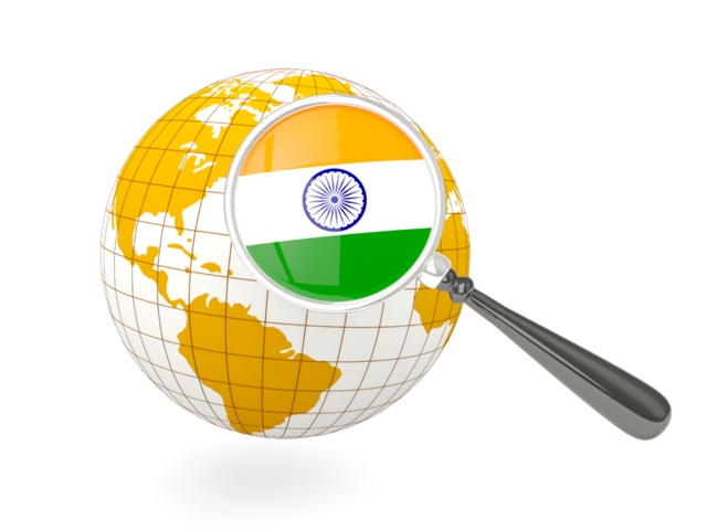 Magnified flag with globe. Download flag icon of India at PNG format