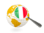 Italy. Magnified flag with globe. Download icon.