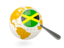 Jamaica. Magnified flag with globe. Download icon.