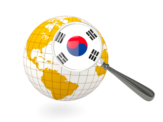 Флаг под увеличительным стеклом. Скачать флаг. Южная Корея