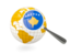 Kosovo. Magnified flag with globe. Download icon.