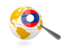 Laos. Magnified flag with globe. Download icon.