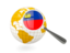 Liechtenstein. Magnified flag with globe. Download icon.