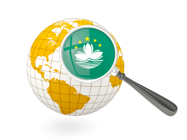 Magnified flag with globe. Download flag icon of Macao at PNG format