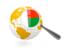 Madagascar. Magnified flag with globe. Download icon.