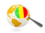 Mali. Magnified flag with globe. Download icon.