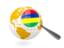 Mauritius. Magnified flag with globe. Download icon.