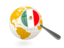 Mexico. Magnified flag with globe. Download icon.