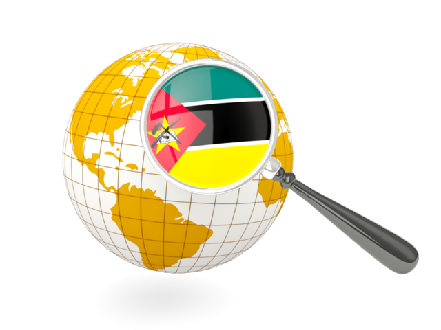 Magnified flag with globe. Download flag icon of Mozambique at PNG format
