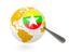 Myanmar. Magnified flag with globe. Download icon.