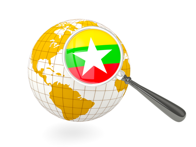 Magnified flag with globe. Download flag icon of Myanmar at PNG format