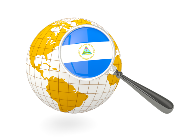 Magnified flag with globe. Download flag icon of Nicaragua at PNG format
