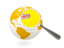 Niue. Magnified flag with globe. Download icon.