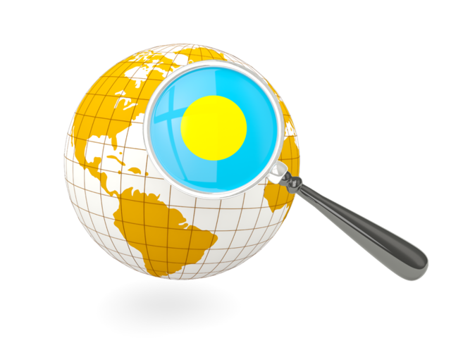 Magnified flag with globe. Download flag icon of Palau at PNG format