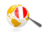 Peru. Magnified flag with globe. Download icon.