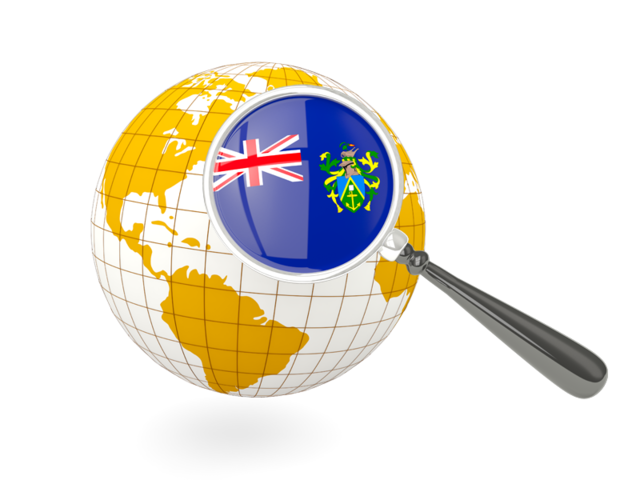 Magnified flag with globe. Download flag icon of Pitcairn Islands at PNG format