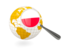 Poland. Magnified flag with globe. Download icon.