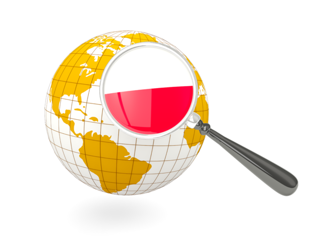 Magnified flag with globe. Download flag icon of Poland at PNG format