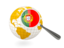 Portugal. Magnified flag with globe. Download icon.