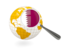 Qatar. Magnified flag with globe. Download icon.