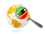 Saint Kitts and Nevis. Magnified flag with globe. Download icon.