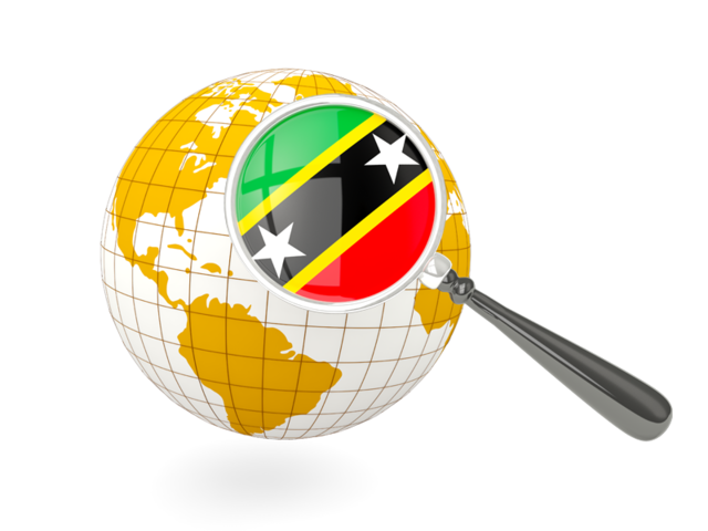 Magnified flag with globe. Download flag icon of Saint Kitts and Nevis at PNG format