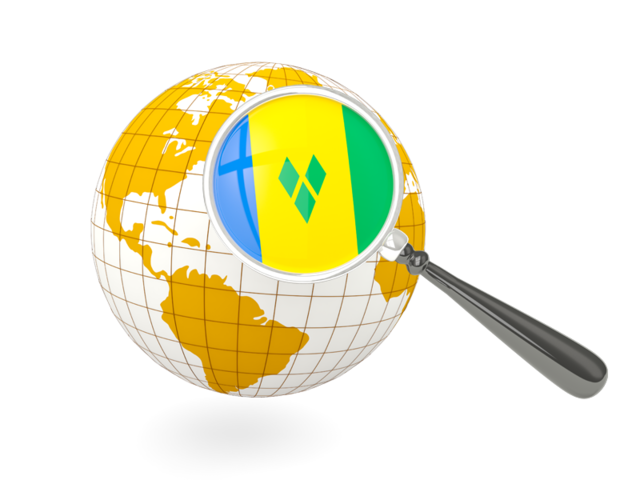 Magnified flag with globe. Download flag icon of Saint Vincent and the Grenadines at PNG format