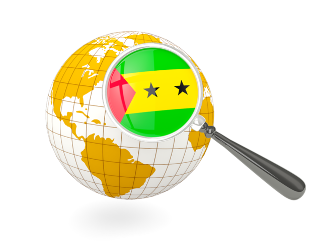 Magnified flag with globe. Download flag icon of Sao Tome and Principe at PNG format