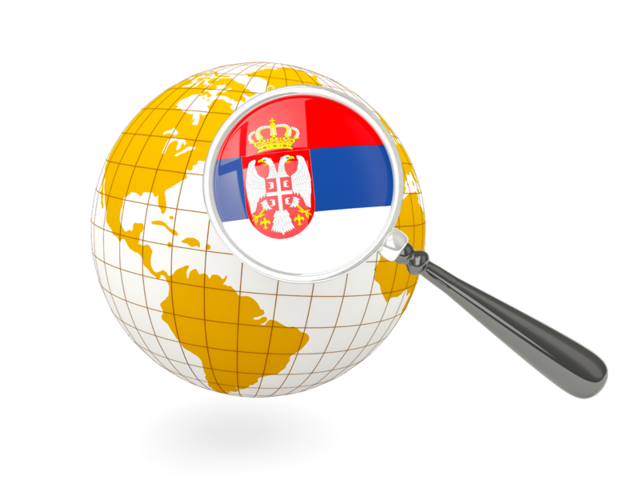 Magnified flag with globe. Download flag icon of Serbia at PNG format