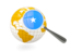 Somalia. Magnified flag with globe. Download icon.