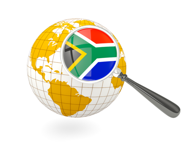 Magnified flag with globe. Download flag icon of South Africa at PNG format