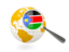 South Sudan. Magnified flag with globe. Download icon.