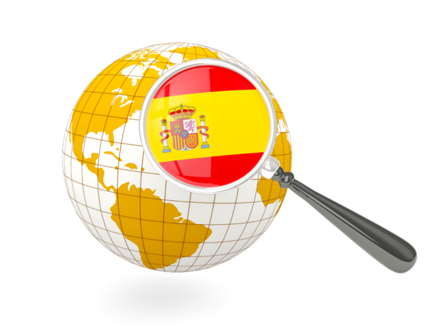 Magnified flag with globe. Download flag icon of Spain at PNG format