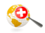 Switzerland. Magnified flag with globe. Download icon.
