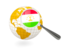 Tajikistan. Magnified flag with globe. Download icon.