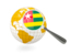 Togo. Magnified flag with globe. Download icon.