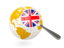 United Kingdom. Magnified flag with globe. Download icon.