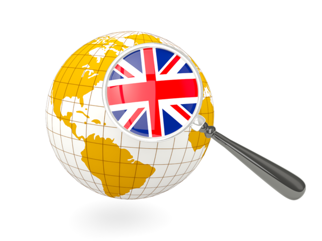 Magnified flag with globe. Download flag icon of United Kingdom at PNG format