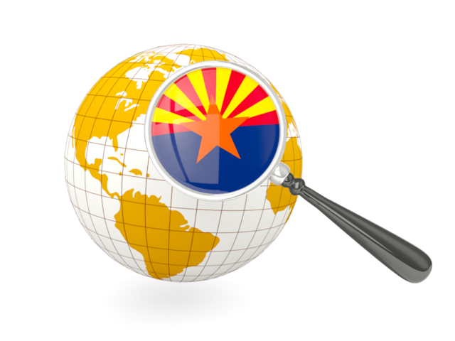 Magnified flag with globe. Download flag icon of Arizona
