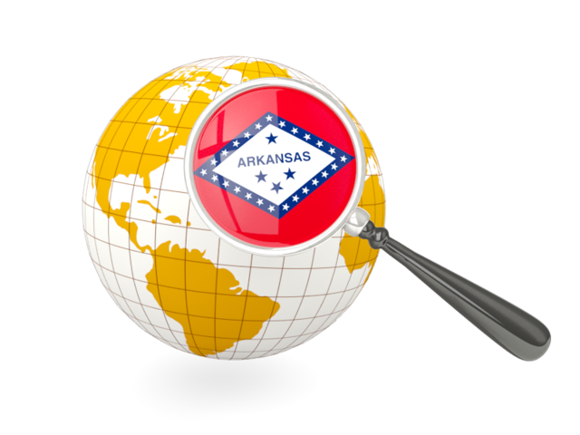 Magnified flag with globe. Download flag icon of Arkansas