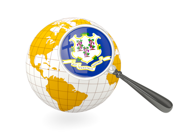 Magnified flag with globe. Download flag icon of Connecticut