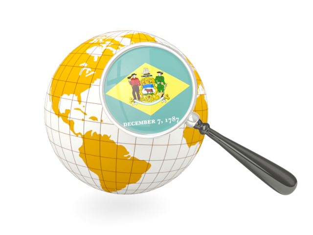 Magnified flag with globe. Download flag icon of Delaware