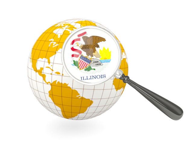 Magnified flag with globe. Download flag icon of Illinois